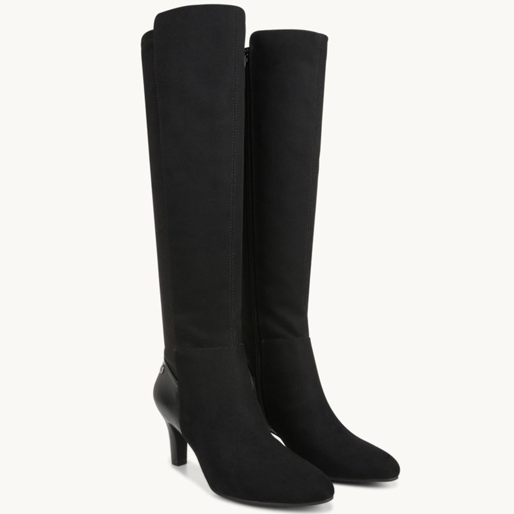 LifeStride Gracie Boots Size 5M Black Wide Calf Tall Kitten Heel NIB